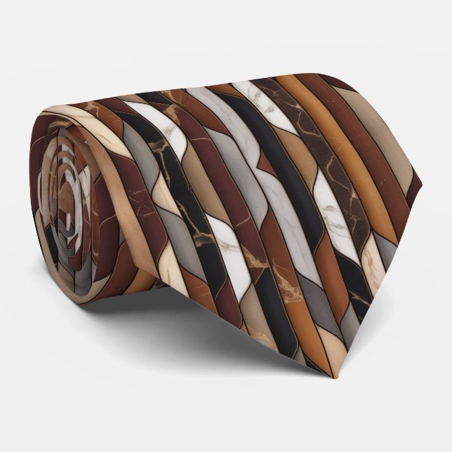 Cravate Marbre Mosaïque Ton Caramel Terre de Luxe  (Roulé)