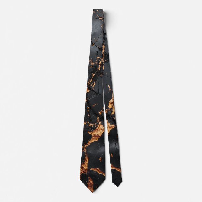 Cravate Marbre Noir Élégant avec Veines Dorées Art Moderne (Devant)