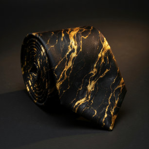 Cravate Marbre Noir et Or   Veine d'Or Liquide Luxueuse