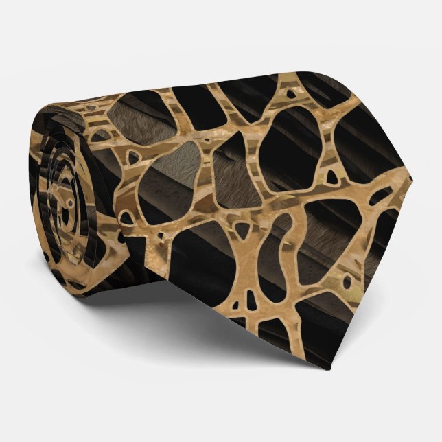 Cravate Marbre noir liquide Faux Crocodile et or (Roulé)