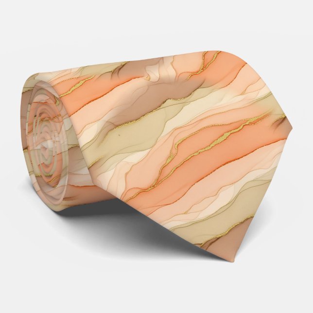 Cravate Marbre Veine d'Or Terracotta - Luxe Chaud (3)      (Roulé)