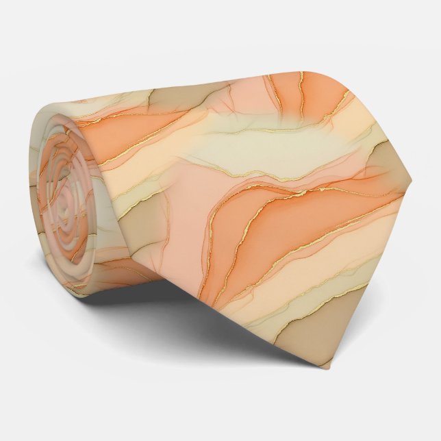 Cravate Marbre Veine d'Or Terracotta - Luxe Chaud (4)      (Roulé)