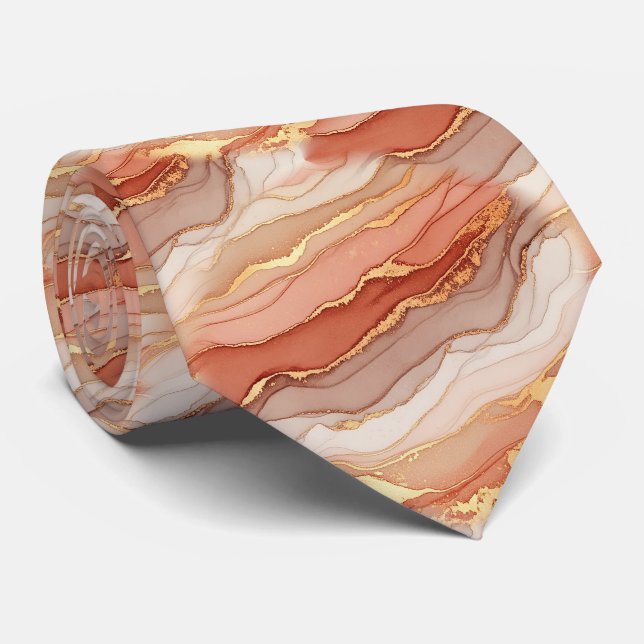 Cravate Marbre Veine d'Or Terracotta - Luxe Chaud (8) (Roulé)