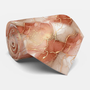 Cravate Marbre Veine d'Or Terracotta - Luxe Chaud (9)