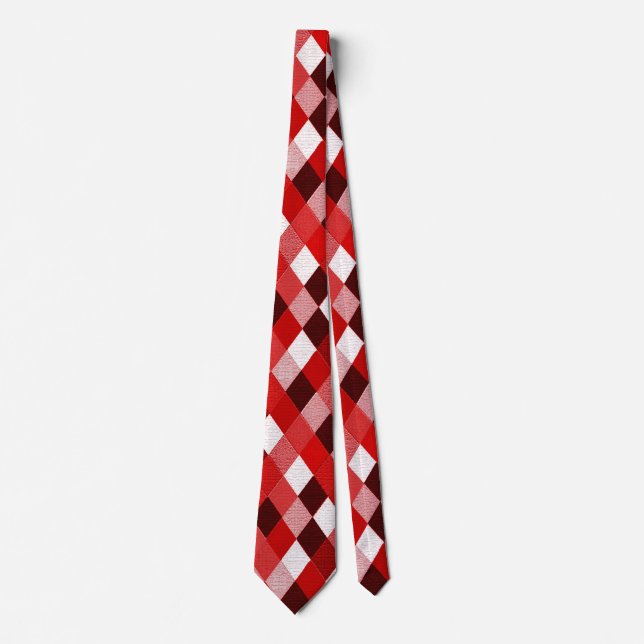 Cravate MARDI GRAS HARLEQUIN MOTIF Rouge rose blanc Rhombi (Devant)