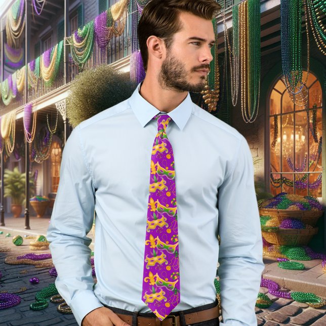 Cravate Mardi Gras Masque Fleur de Lis Perles King Cake (Créateur téléchargé)