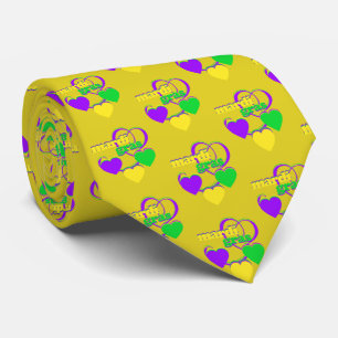 Cravate Mardi Gras Purple Jaune Vert Coeurs mignons