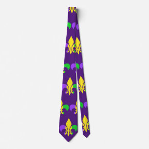 Cravate Mardi Gras Vert Jaune Violet Fleur de Lis