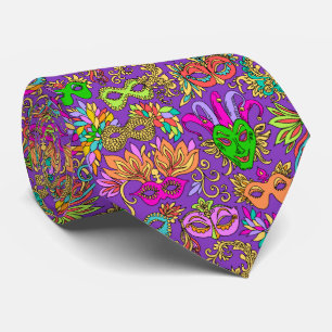 Cravate Mardi Gras Vert rose violet masques Motif