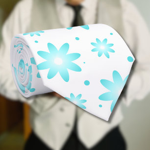 Cravate Marguerite délicate blanche et turquoise, point mo