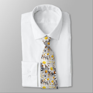 Cravate Marguerites 3d blanches et jaunes