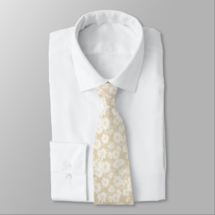 Cravate Marguerites blanches sur le motif floral beige