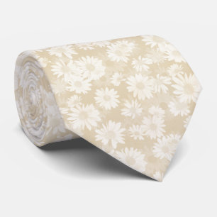 Cravate Marguerites blanches sur le motif floral beige