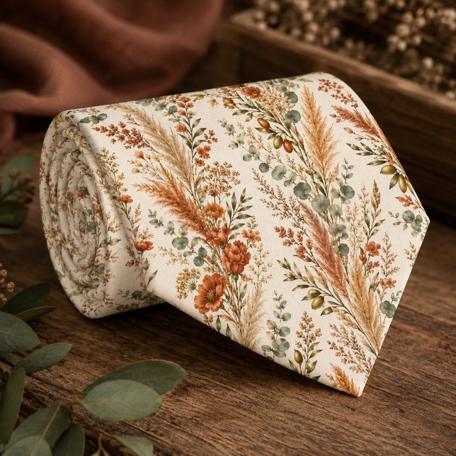 Cravate Mariage à la Terracotta Pampas Eucalyptus (Créateur téléchargé)