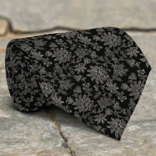 Cravate Mariage à motif floral en dentelle Midnight Bloom