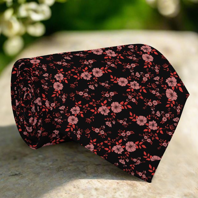 Cravate Mariage à motifs floraux minuscules rouge foncé (Créateur téléchargé)