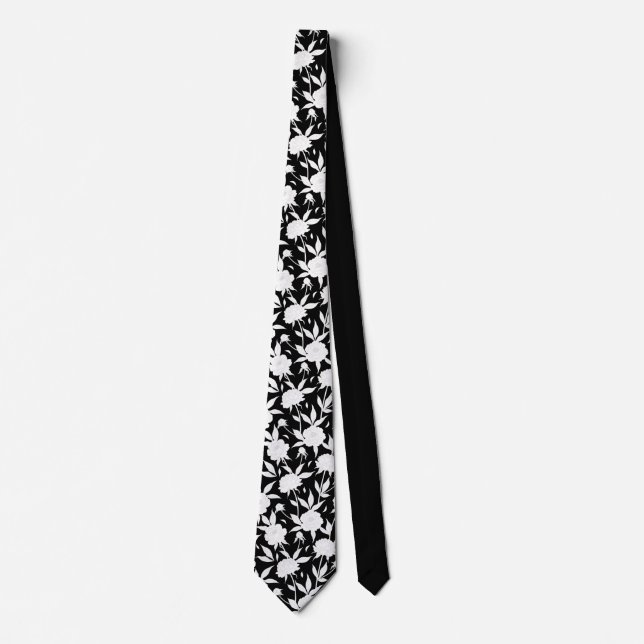 Cravate Mariage à motifs floraux noir et blanc (Devant)