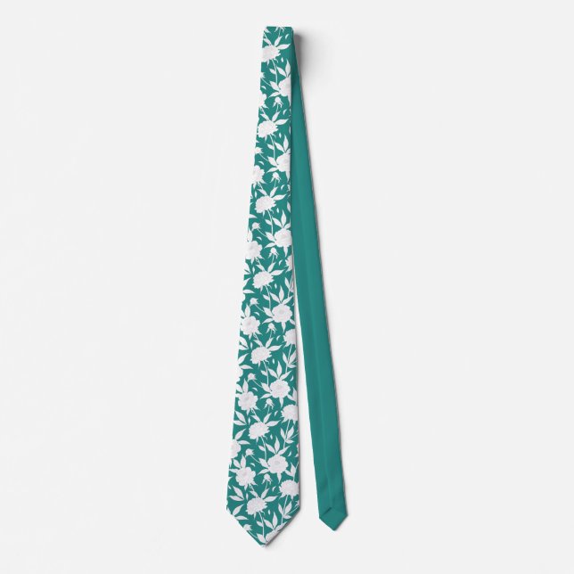 Cravate Mariage à motifs floraux vert et blanc (Devant)