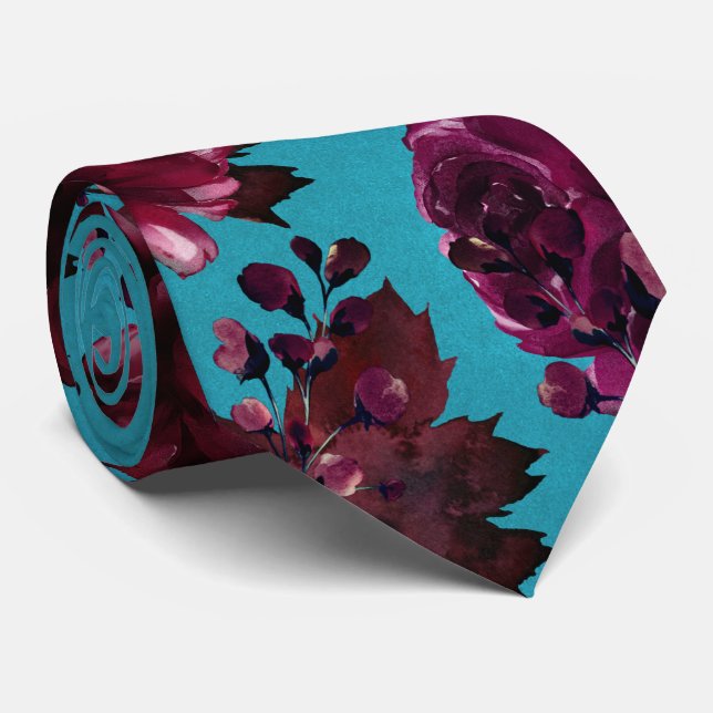 Cravate Mariage Aqua Sarcelle Merlot Teinte de Joaillerie (Roulé)