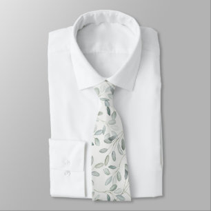 Cravate Mariage aquarelle branche d'eucalyptus vert sauge