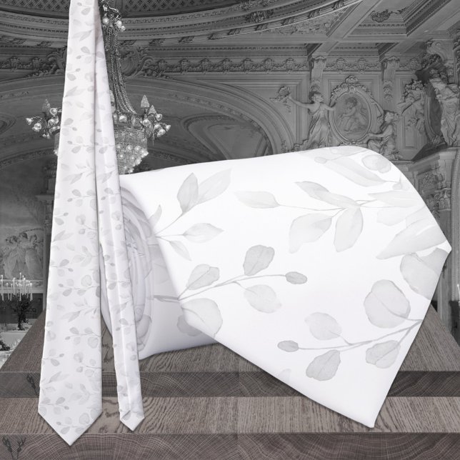 Cravate Mariage au eucalyptus Blanc sur Blanc à peine là (Créateur téléchargé)