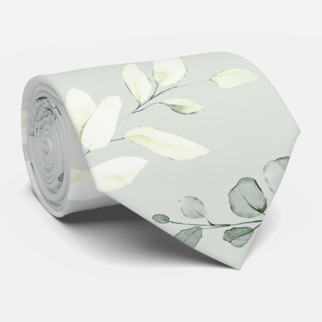 Cravate Mariage au feuillage d'eucalyptus Silver Sage (Roulé)