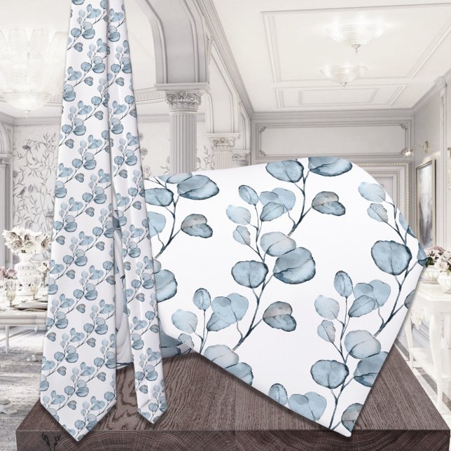 Cravate Mariage aux petites pousses d'eucalyptus bleu pous (Créateur téléchargé)