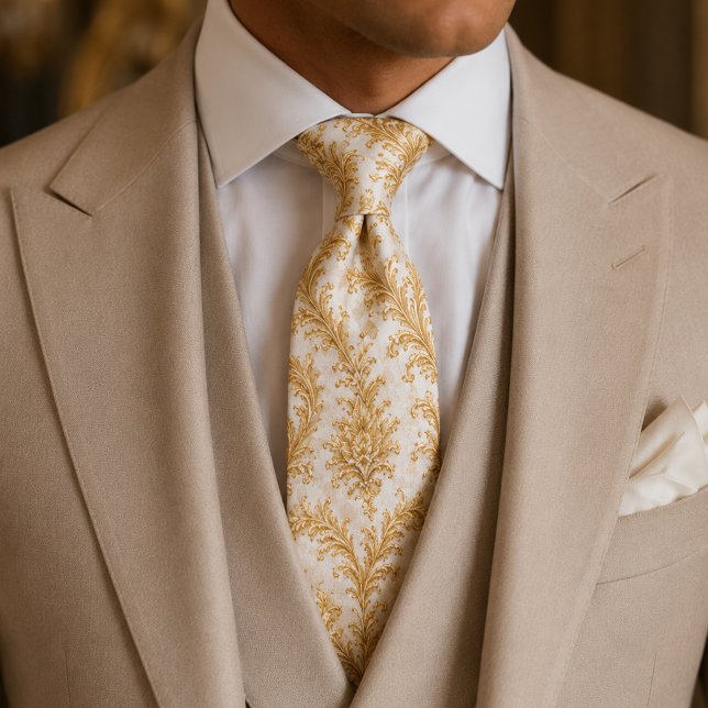 Cravate Mariage baroque blanc et or de luxe (Créateur téléchargé)