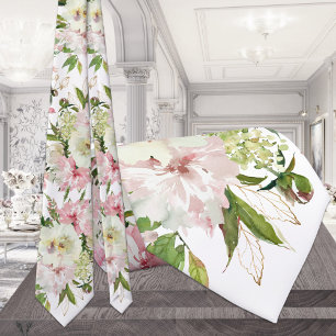 Cravate Mariage Blanc et Rose Pâle Étincelant avec Verdure