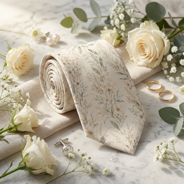 Cravate Mariage botanique à la fleur sauvage d'ivoire (Créateur téléchargé)