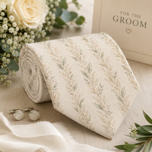 Cravate Mariage Botanique Beige Neutre (Créateur téléchargé)