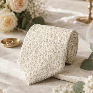 Cravate Mariage Botanique Bleu Poussiéreux & Sable Chaud