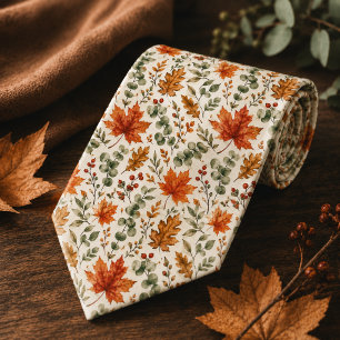 Cravate Mariage Botanique Crème Feuilles Rustiques d'Autom