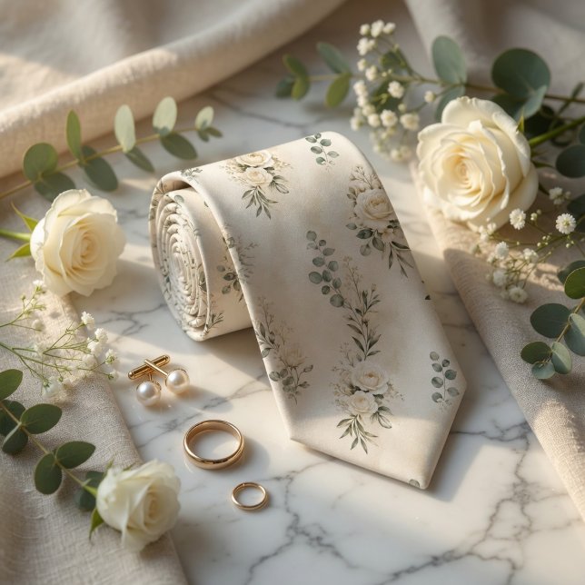 Cravate Mariage botanique de rose crème et d'eucalyptus de (Créateur téléchargé)