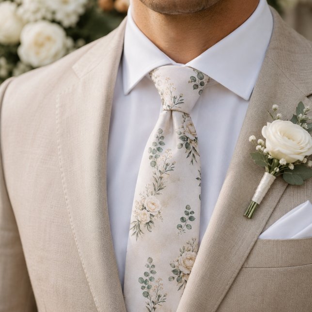 Cravate Mariage botanique de rose crème et d'eucalyptus de (Créateur téléchargé)