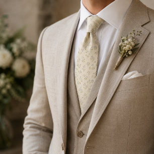 Cravate Mariage botanique délicat ivoire et bleu poussiére