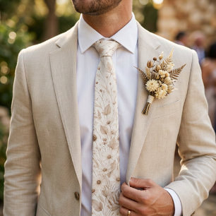 Cravate Mariage Botanique Neutre Crème Brun Mocha