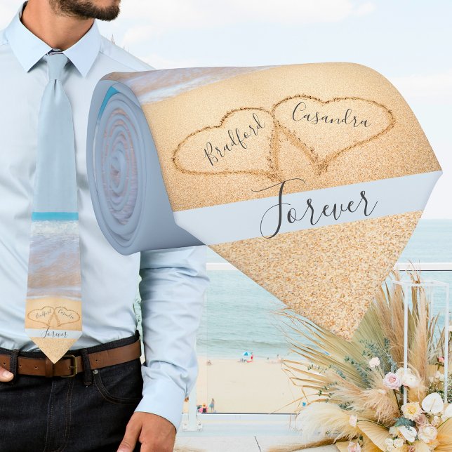 Cravate Mariage chic Dusty Blue Beach Coeurs Sable (Créateur téléchargé)
