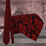 Cravate Mariage damassé Florale noire et rouge<br><div class="desc">Un cravate mariage noir et rouge spectaculaire avec un motif de damas floral rouge vif sur un arrière - plan noir solide.</div>