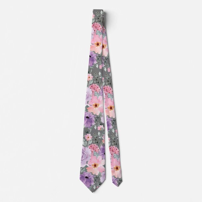 Cravate Mariage d'aquarelle moderne gris foncé (Devant)