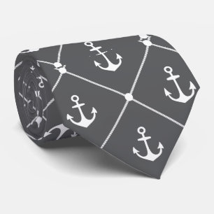Cravate Mariage de croisière Nautique Ancre Motif Grey