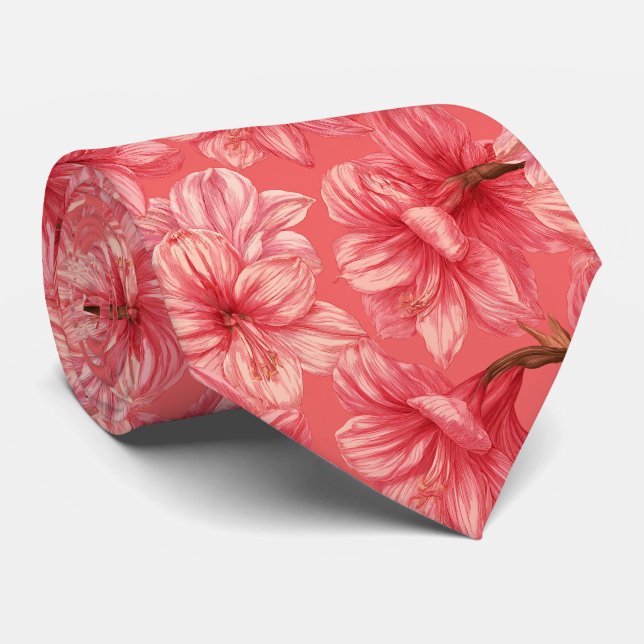 Cravate Mariage de destination Amaryllis Pattern Groom  (Roulé)