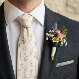 Cravate Mariage de jardin aux fleurs sauvages pastel