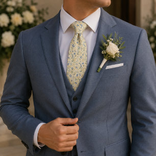 Cravate Mariage de jardin botanique géométrique bleu et ol
