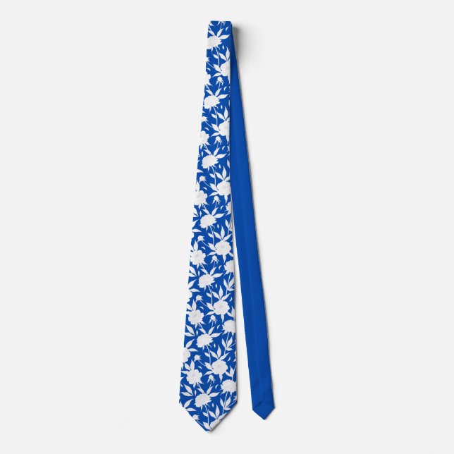 Cravate Mariage de motifs floraux bleu et blanc (Devant)