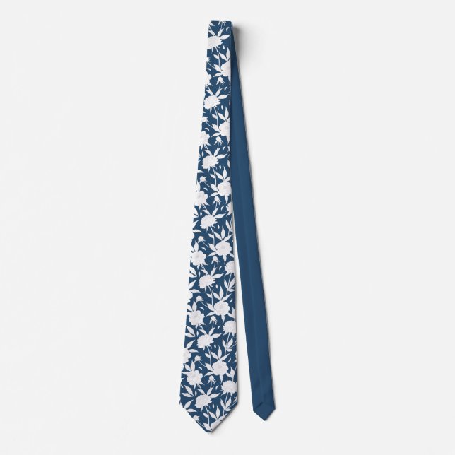 Cravate Mariage de motifs floraux bleu et blanc (Devant)