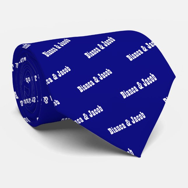 Cravate mariage de noms bleus de la marine (Roulé)