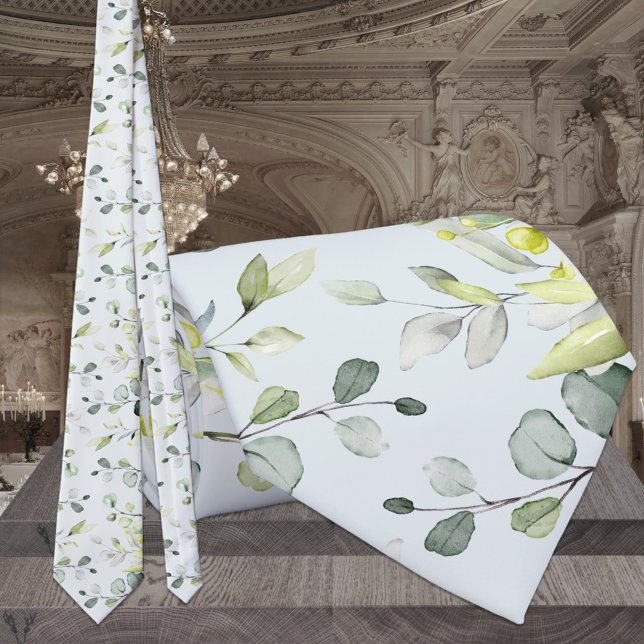 Cravate Mariage de printemps au vert feuillu d'eucalyptus  (Créateur téléchargé)