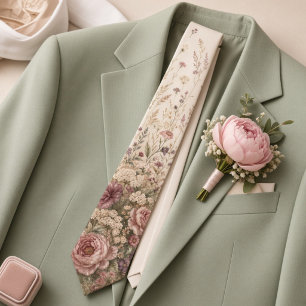 Cravate Mariage de printemps romantique aux fleurs roses p