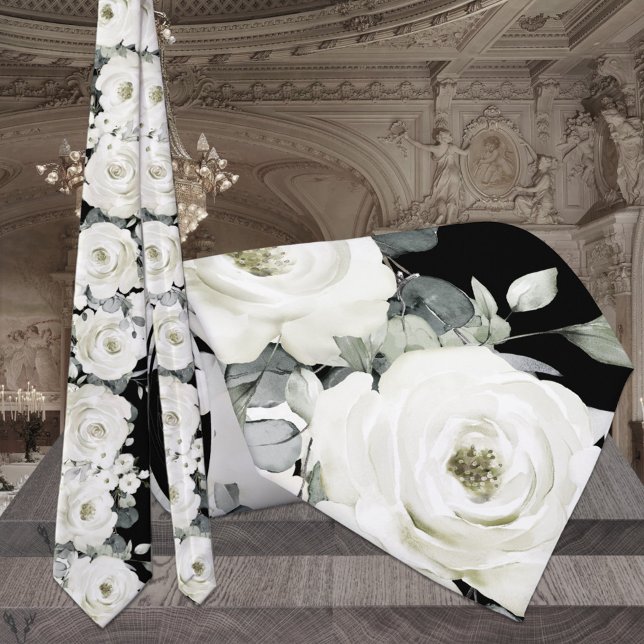 Cravate Mariage de verdure de pivoine noir et blanc (Créateur téléchargé)